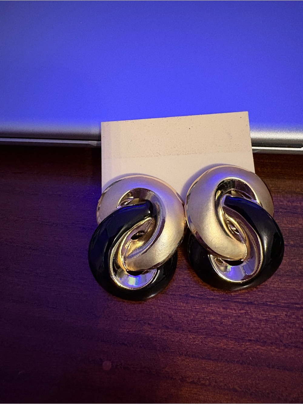 Gold and Black Interlocking Knot Clip-On Earrings